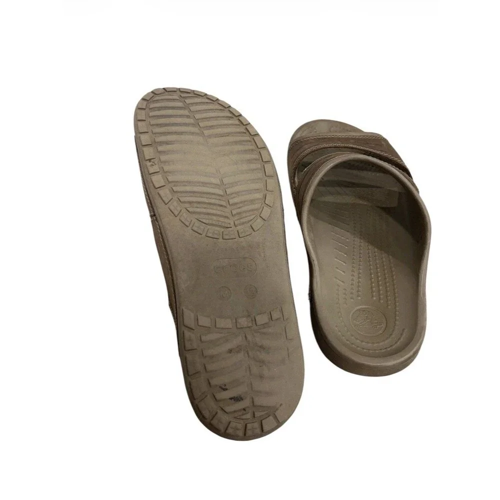 Crocs Yukon Two Strap Leather Sandals Brown Mens Sz 12